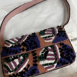Anthropologie Beaded Shoulder Bag in Pink, Purple & Green